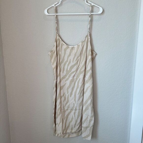 NWT Monrow Cream Tan Zebra Print Spaghetti Strap Cami Slip Mini Dress - Size L - Picture 5 of 6